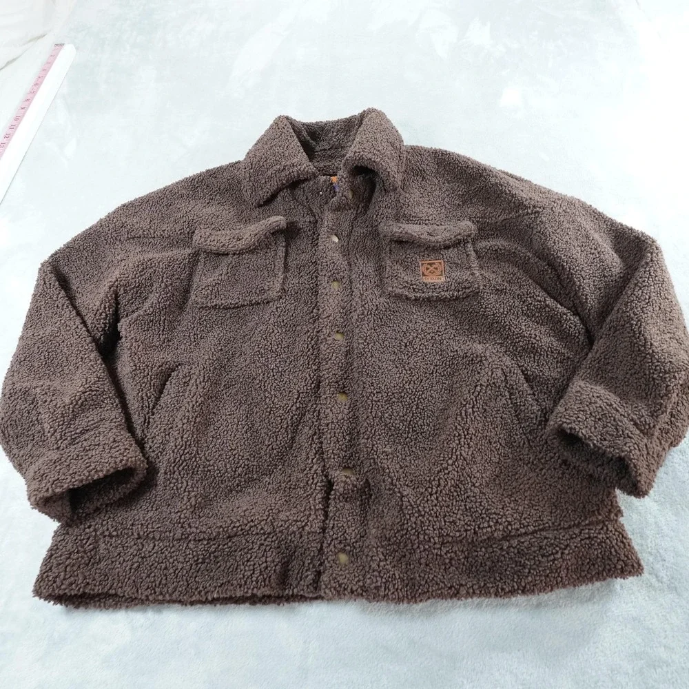 Dixxon Flannel Co Sherpa Jacket Mens L Brown Snap Flannel Lined Trucker Pockets - Picture 3 of 12